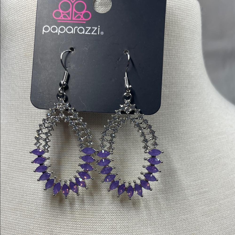 Paparazzi Silver and Purple Oval Earrings Lightweight.